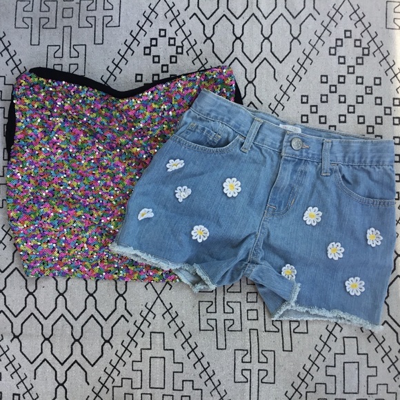 Confetti skirt and daisy flower denim shorts - Picture 1 of 6